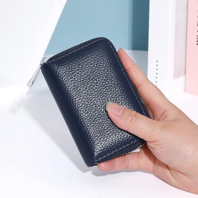 FEITH&FELLY Genuine Leather Credit Card Holder RFID Small Zipper Card Case Wallet for Women & Men - Image 5